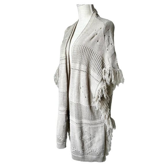 Treasure & Bond Taupe Armholes One Size Open Front Fringe Color Taupe - Picture 2 of 7